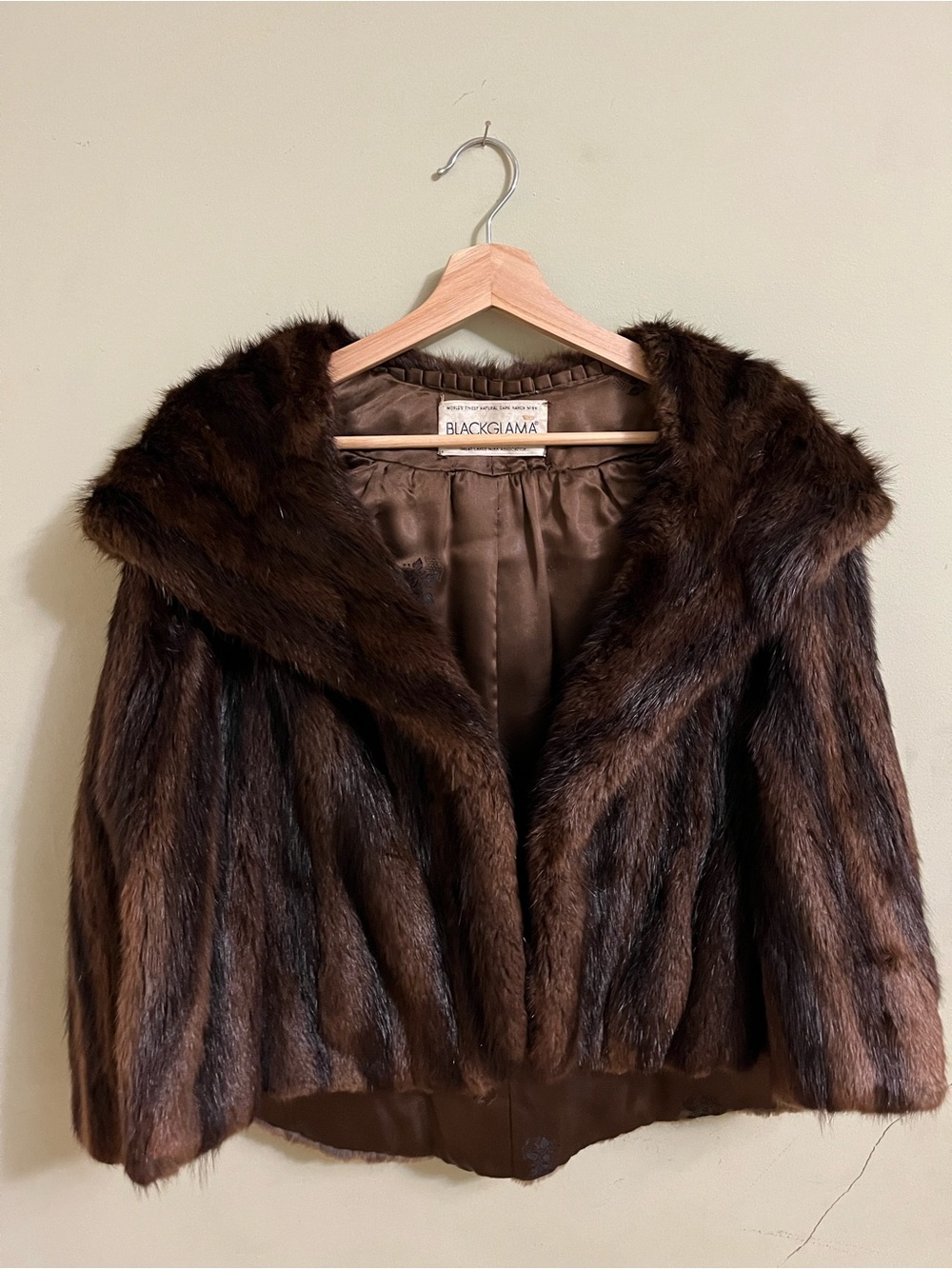 BLACKGLAMA Hooded Dark Ranch Mink Jacket Vintage Brown Genuine Fur